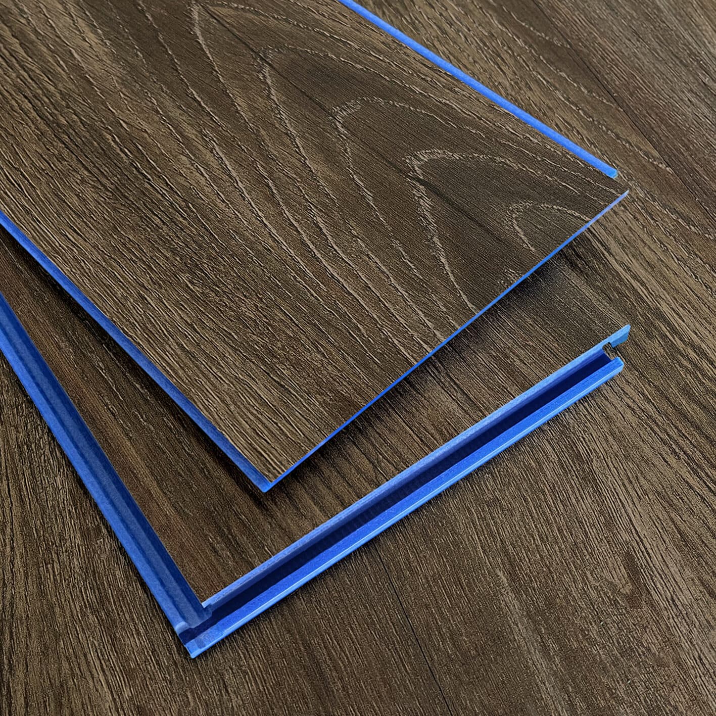 Northann flooring planks showing the blue recycled-plastic core